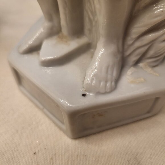 Set of 2 -70's Chinese White Porcelain Farmer with Hat Carrying Yoke Statue - Picture 4 of 6